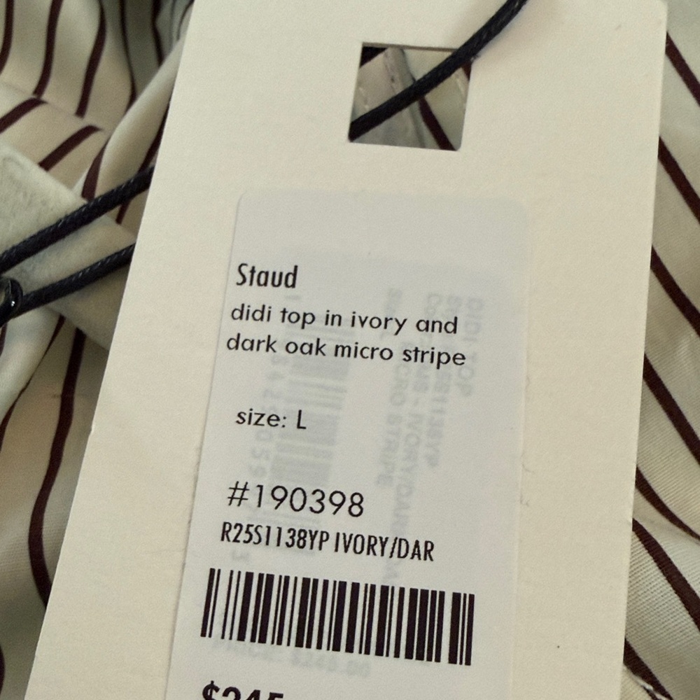 STAUD DIDI Short sleeve top Ivory/Dark oak micro stripe size Large NWT - Picture 6 of 8